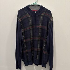 2XL IZOD Plaid Sweater 3/4 Zip Blue‎
